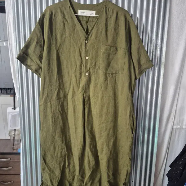 [BUNJANG] F Plain Women's Short Sleeve Shirt Dress Khaki / F 플레인 여성 반팔 셔츠 원피스 카키