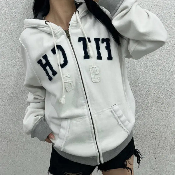 [BUNJANG] Abercrombie Center Logo White Hoodie M / 아베크롬비 센터로고 화이트 후드집업 M