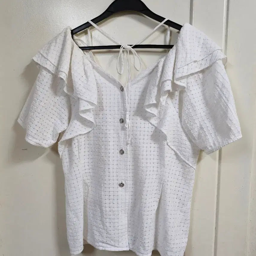 [BUNJANG] DEWL Ruffle Blouse White Size 55 / 듀엘 러플 블라우스55