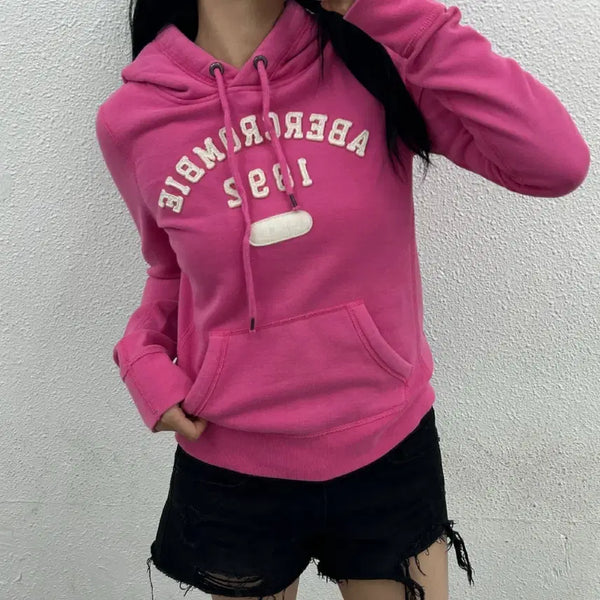 [BUNJANG] Abercrombie Center Logo Hoodie Pink S / 아베크롬비 센터로고 핑크 후드 S