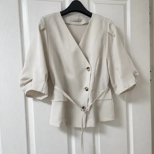[BUNJANG] Kenneth Lady 7-Part Puff Sleeve Wrap Strap Belt Summer Short Jacket (Size 55) / 케네스레이디 7부 퍼프 랩 스트랩 벨트 여름 반팔 자켓 55