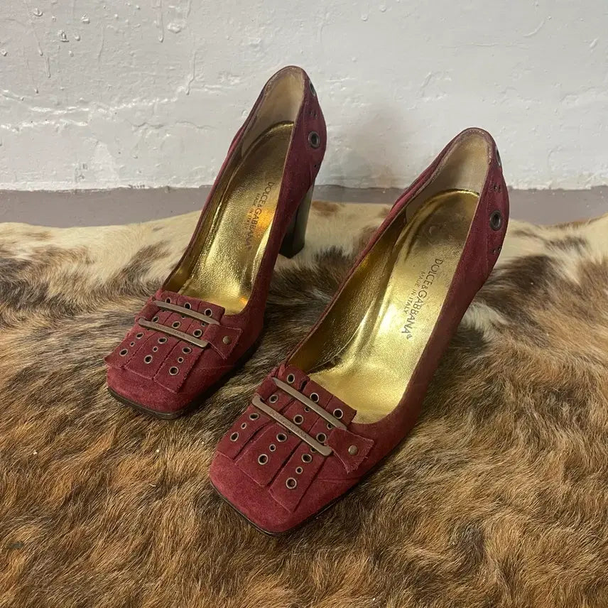 [BUNJANG] Dolce & Gabbana 2000s Vintage Burgundy Suede Heels / [36.5] 2000s 돌체앤가바나 빈티지 버건디 스웨이드 힐 (235)