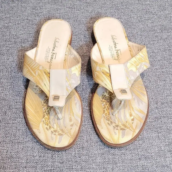 [BUNJANG] Salvatore Ferragamo Flower Pattern Leather Strap Slippers / 페라가모   슬리퍼 235