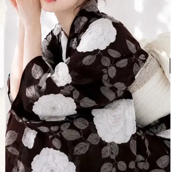 [BUNJANG] Brown Peony Yukata Obi Set / 갈색 모란 유카타 오비 세트 팔아용