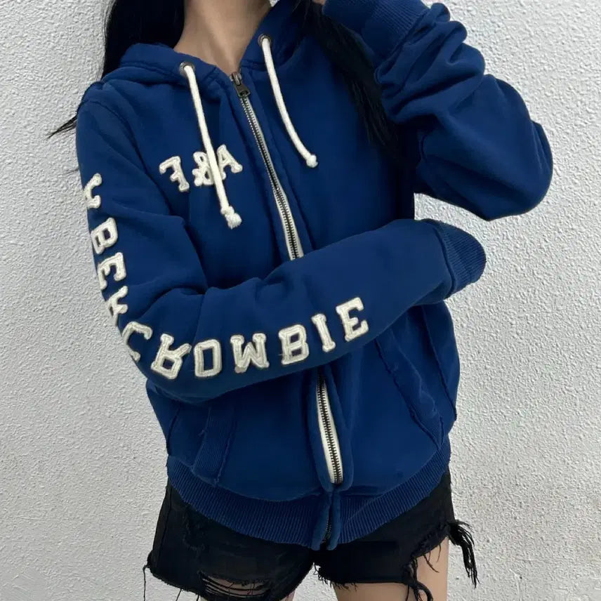 [BUNJANG] Abercrombie Side Logo Zip-Up Hoodie M / 아베크롬비 사이드로고 블루 후드집업 M