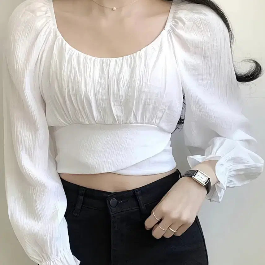 [BUNJANG] Puff Sleeve Cropped Blouse / 블라우스