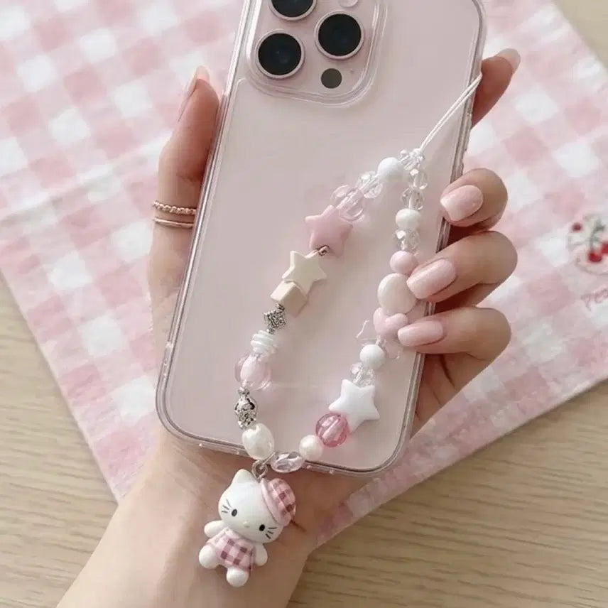 [BUNJANG] Hello Kitty Star Bead Strap Charm Keychain / 새제품 헬로키티 별 비즈 스트랩 키링