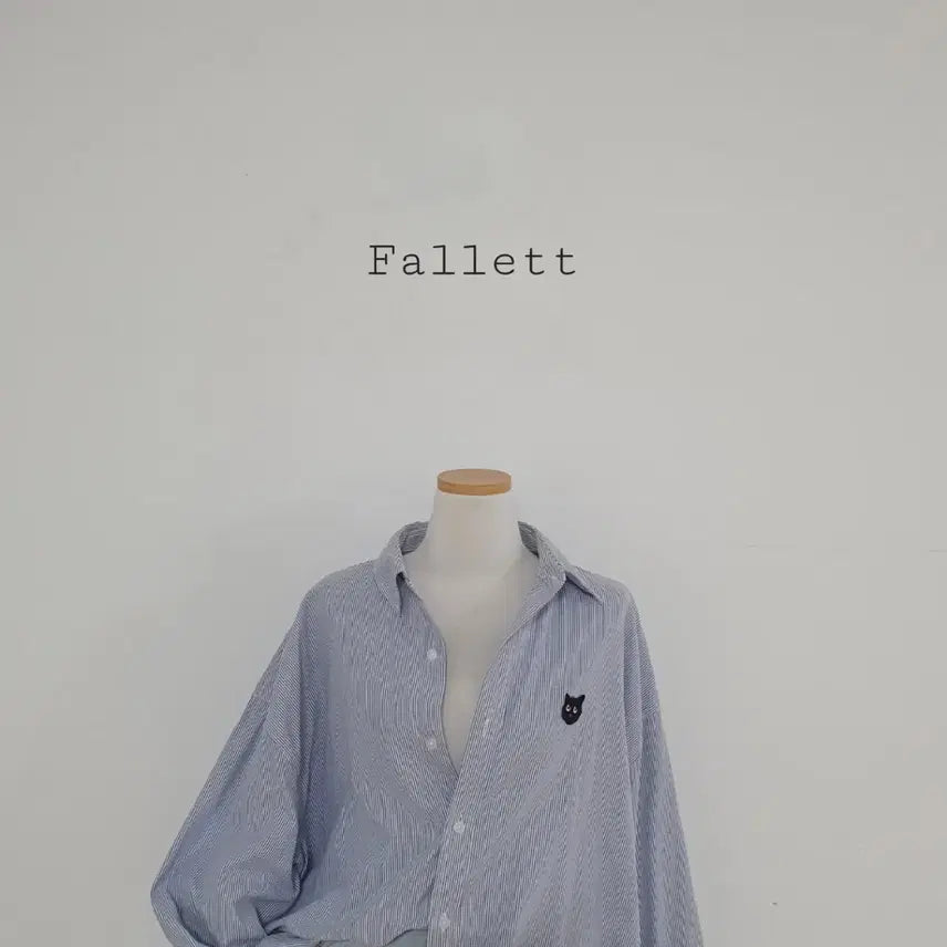 [BUNJANG] Palette Stripe Shirt Black Cat Embroidery / No.26080204 팔렛 스트라이프 셔츠 블랙캣 자수