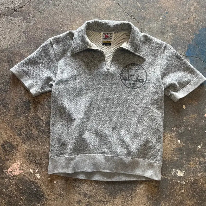 [BUNJANG] Pherrow's 15th Anniversary Half-Zip Short Sleeve Sweatshirt / 일본 페로우즈 15주년 기념 하프 집업 숏 슬리브 스웻셔츠