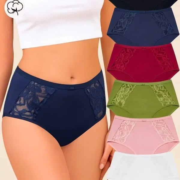 [BUNJANG] Women's Cotton Lace Panties Set (Mixed Colors, Size 88) / 6종 여성 면 레이스 팬티 혼합색상 88
