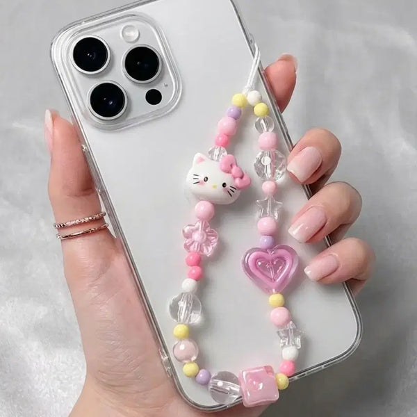[BUNJANG] Hello Kitty Handmade Beaded Phone Strap Charm / 새제품 헬로키티 비즈 키링 핸드폰 스트랩