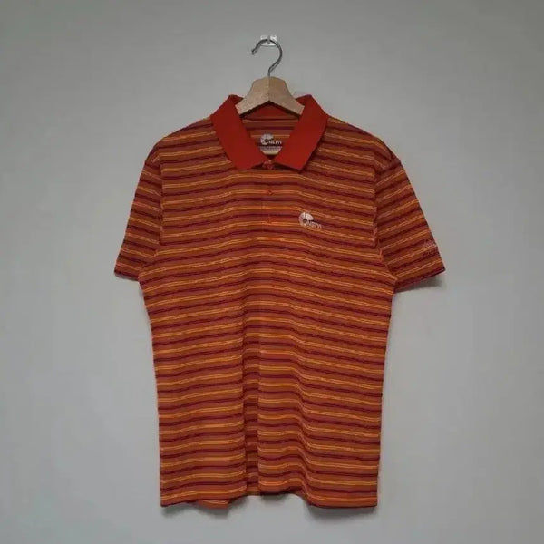 [BUNJANG] NEPA Striped Functional Short-Sleeve Polo T-Shirt Orange Size 105 / (105) NEPA 네파 스트라이프 기능성 반팔 카라티 오렌지