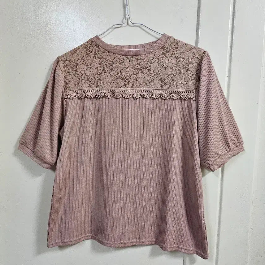 [BUNJANG] Olive des Olive Lace Panel Short Sleeve T-Shirt M / 올리브데 올리브 레이스배색 반팔티M