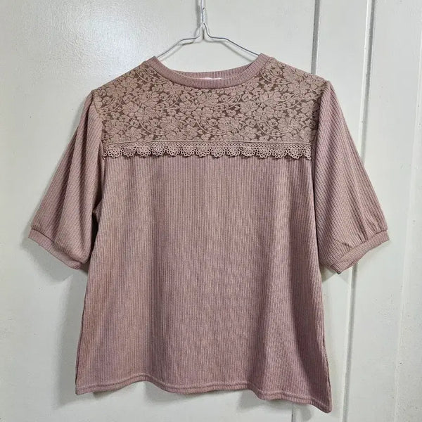 [BUNJANG] Olive des Olive Lace Panel Short Sleeve T-Shirt M / 올리브데 올리브 레이스배색 반팔티M