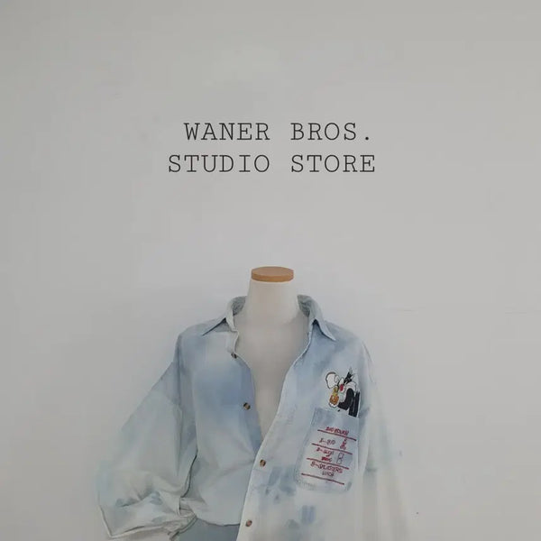 [BUNJANG] Warner Bros. Studios Store Comic Character Embroidered Denim Shirt - Medium / No.26080206 워너브라더스 스튜디오스토어 만화 캐릭터 셔츠