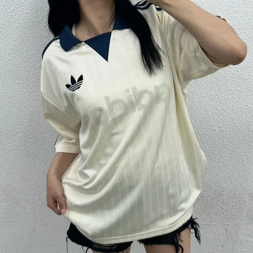 [BUNJANG] Adidas Navy Line Ivory Short Sleeve T-Shirt M / 아디다스 네이비라인 아이보리 반팔 M