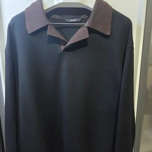 [BUNJANG] System Homme Sweatshirt Black Brown Collar / 시스템옴므 맨투맨 블랙 브라운 카라