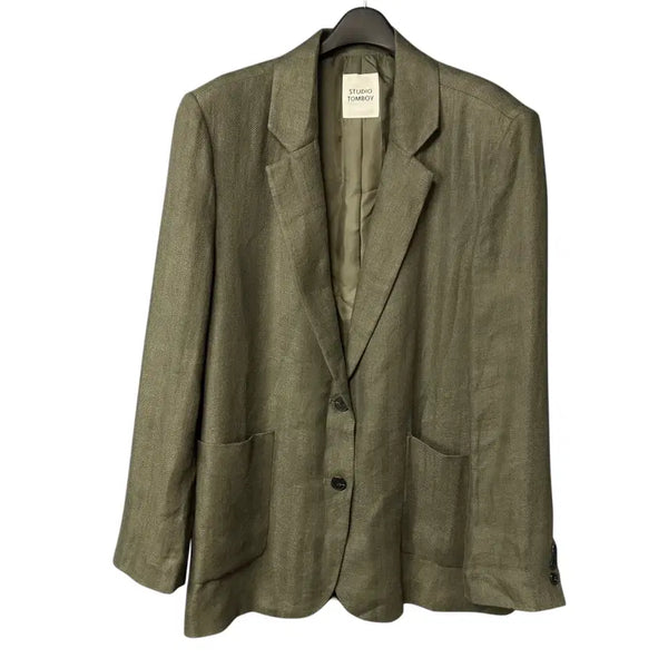 [BUNJANG] Studio Tomboy Green Linen Jacket / 80 스튜디오톰보이 여성 그린 린넨 자켓