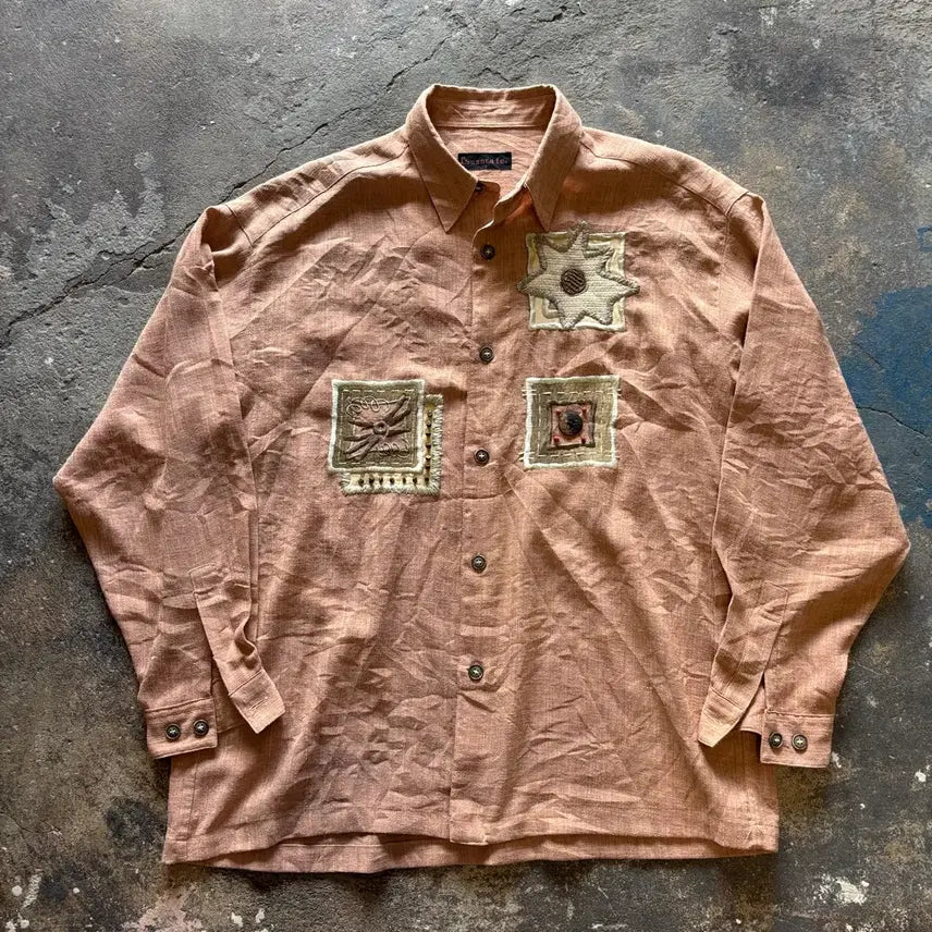 [BUNJANG] Santa Fe Patchwork Linen Blend Shirt / 일본 산파테 패치워크 린넨혼방 셔츠