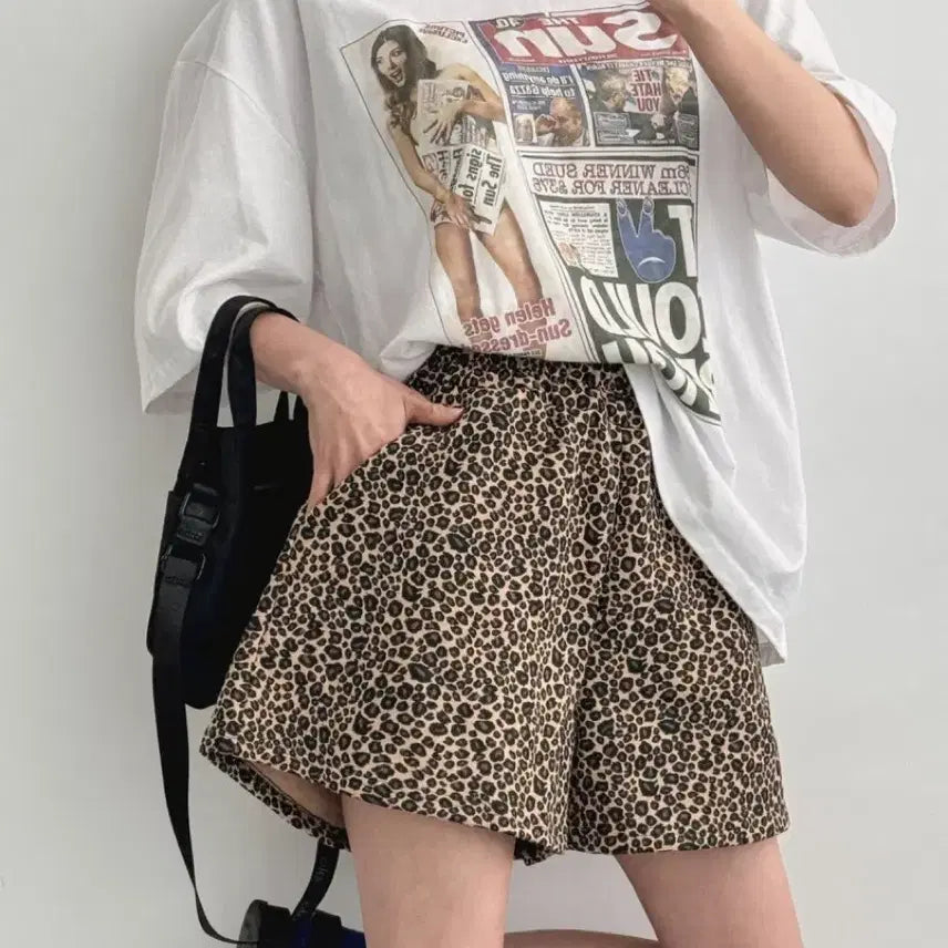 [BUNJANG] Leopard Print High-Waistband Shorts (Size 55-88) / 새상품 허리밴딩 호피 반바지 여름 빅사이즈 가능 55-88
