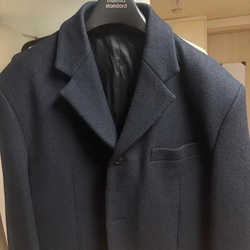 [BUNJANG] STU 3-Button Heavy Wool Oversized Blazer Jacket Dark Navy / Stu 3버튼 헤비울 오버핏 블레이져 자켓 다크네이비