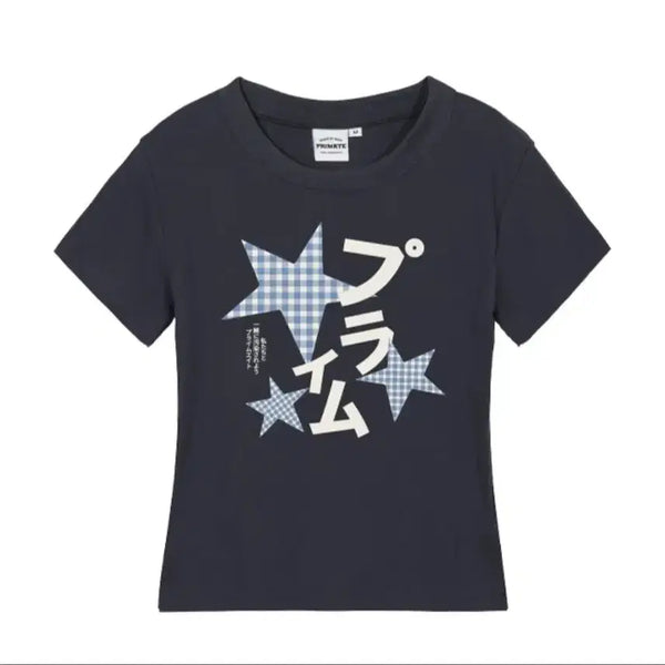 [BUNJANG] Prime Eight CHECK MILKY Women's Slim Fit Short Sleeve T-shirt Charcoal / [최저가] 프라임에이트 CHECK MILKY 여성 슬림핏 반팔티셔츠 차콜 일본어