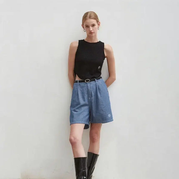 [BUNJANG] NICK&NICOLE Round Wrinkle Crop Sleeveless (Black) / [새] 닉앤니콜 슬리브리스 round wrinkle crop sleeveless (블랙)