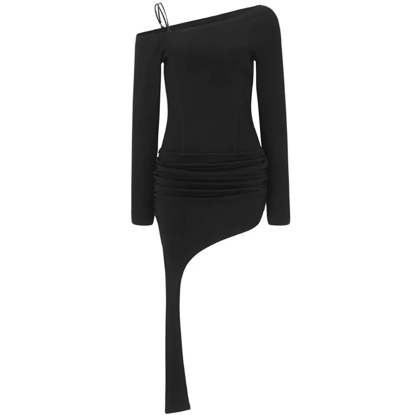 [BUNJANG] Bohemse Curved Hem Mini Dress Black / 보헴서 CURVED HEM MINI DRESS, BLACK
