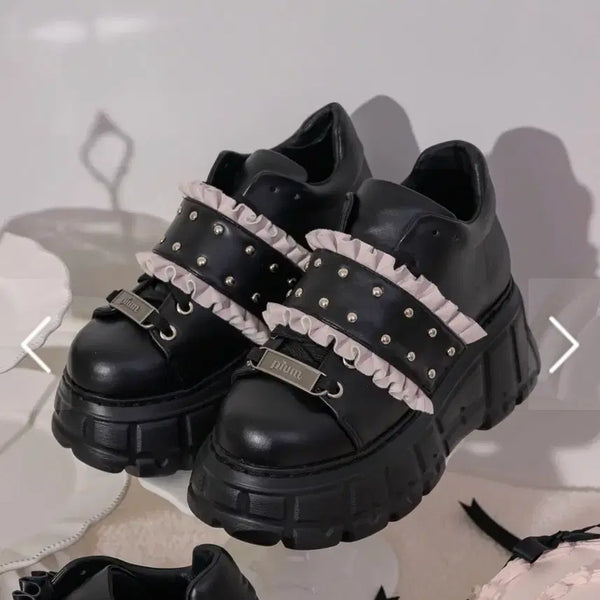 [BUNJANG] Pium Frill Belt Volume Sneakers Pink x Black / 피움 pium 프릴벨트볼륨 스니커즈 핑크x블랙 M사이즈 리즈리사마즈버블즈요스케