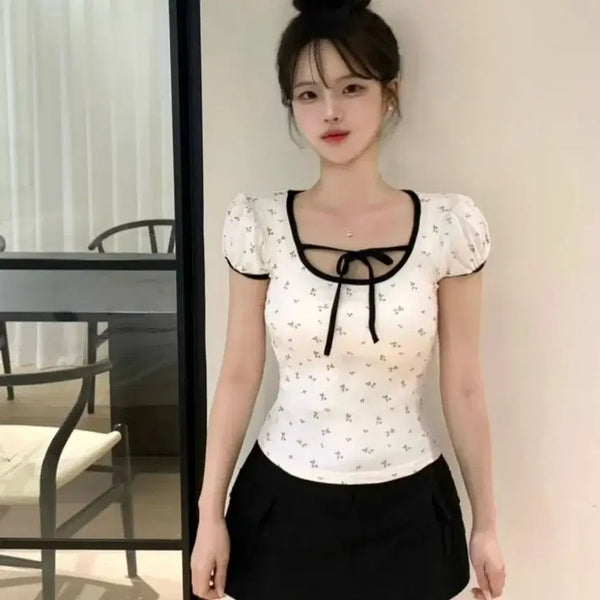 [BUNJANG] Short Sleeve Puff Blouse T-Shirt / 반팔 퍼프 블라우스 티셔츠