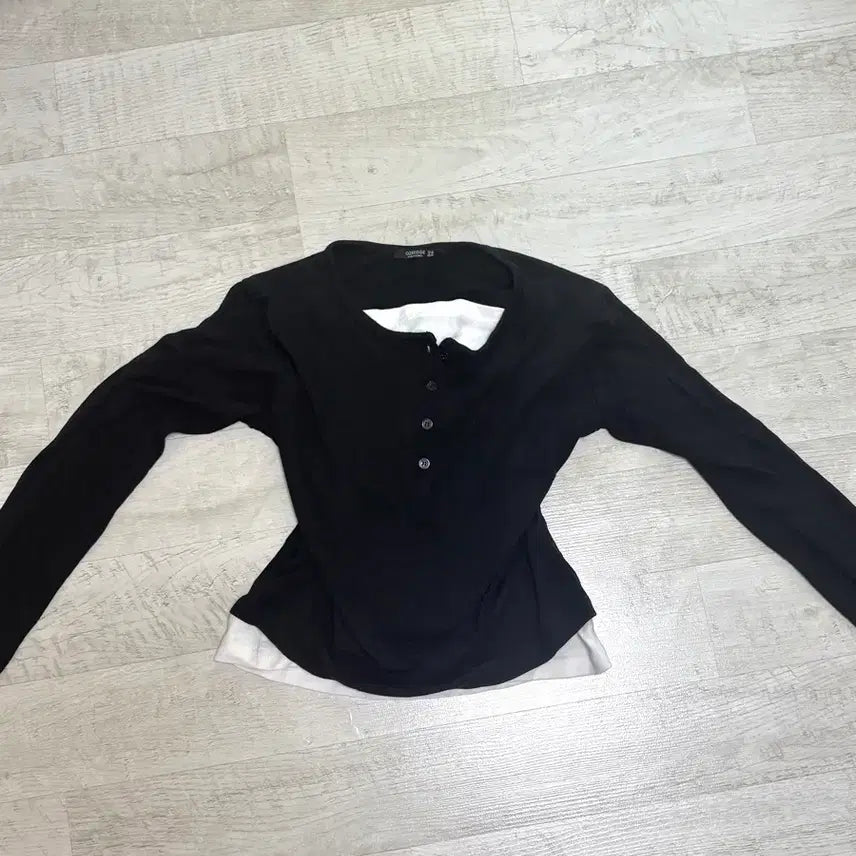 [BUNJANG] Black Long Sleeve Layered T-Shirt / 블랙 긴팔 레이어드 티셔츠