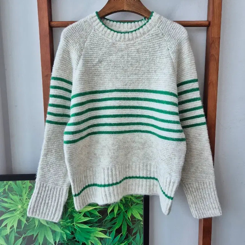 [BUNJANG] Striped Knit Sweater - Green / (새상품)스트라이프 니트 스웨터 그린