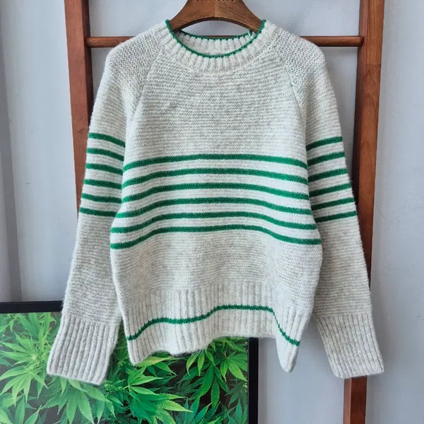 [BUNJANG] Striped Knit Sweater - Green / (새상품)스트라이프 니트 스웨터 그린