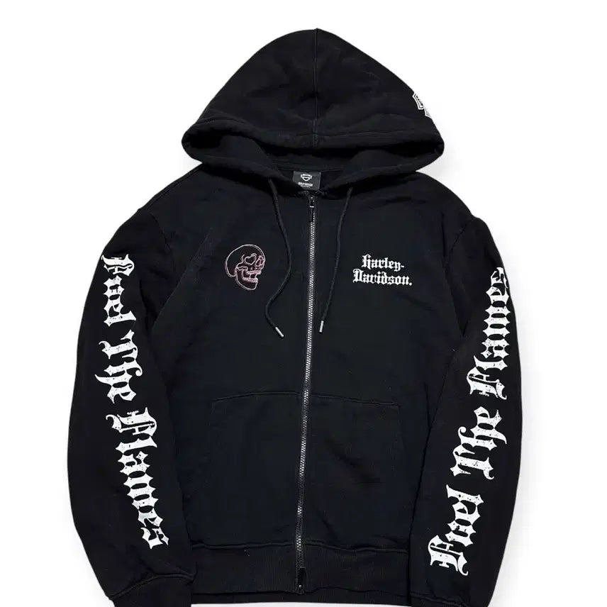 [BUNJANG] Harley-Davidson Lettering Black Two-Way Hooded Zip-Up Jacket / 할리데이비슨 레터링 블랙 투웨이 후드집업