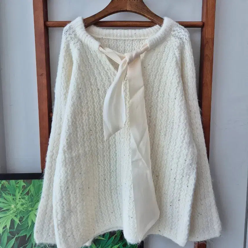 [BUNJANG] Cream Ivory Ribbon Tie Knit Sweater / (새상품)크림아이보리 리본타이 니트 스웨터