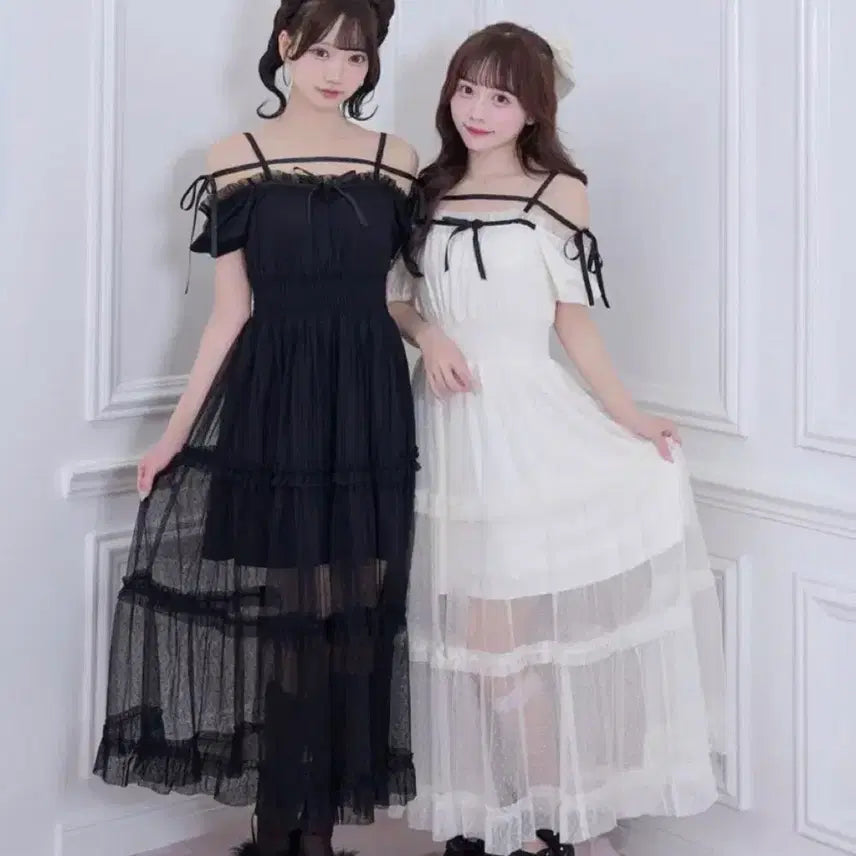 [BUNJANG] Honey Cinnamon Dot Tulle Off-Shoulder Dress / 허니시나몬 도트 튤 오프숄더 원피스 양산형 지뢰계 스나계 미셸마카롱 피움