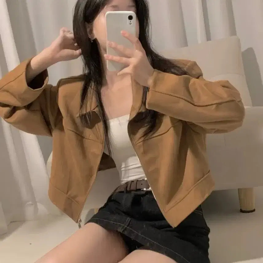 [BUNJANG] Suede Brown Cropped Jacket / 스웨이드 브라운 크롭자켓