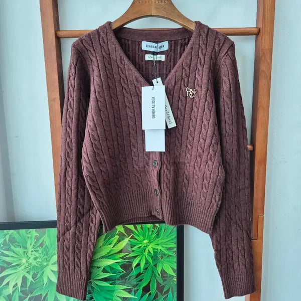 [BUNJANG] GENERAL IDEA Cable Knit Cardigan Brown / (새상품)제너럴아이디어 케이블 니트 가디건 브라운