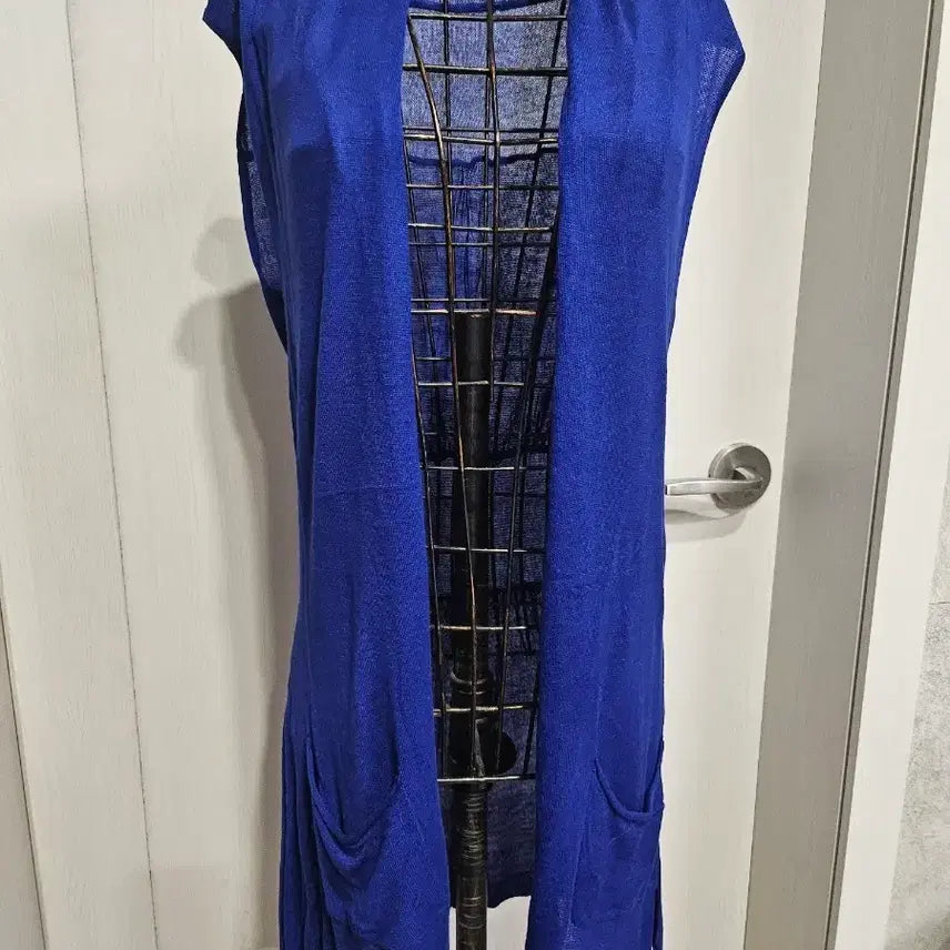 [BUNJANG] Women's Sleeveless Long Cardigan - Blue / 여성 민소매 롱 가디건 블루