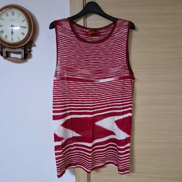 [BUNJANG] MISSONI Pattern Knit Sleeveless Top - Wine/Red/White / 미쏘니(MISSONI) 패턴 니트 슬리브리스 민소매 탑