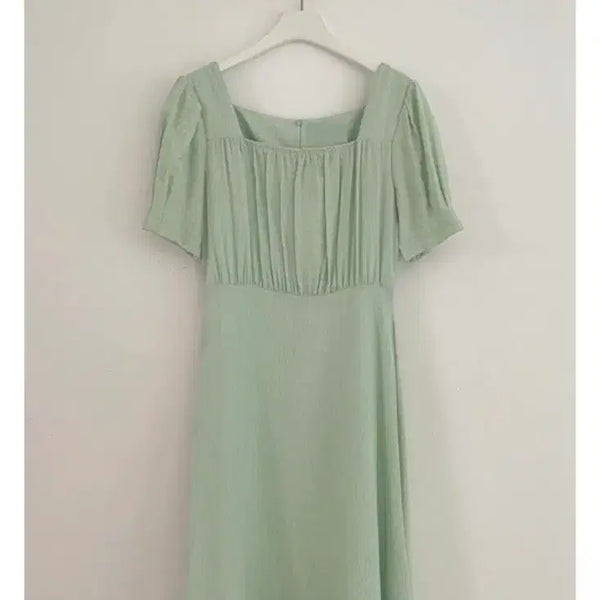 [BUNJANG] Mint Square Neck Puff Sleeve Dress / 민트색 스퀘어넥 퍼프 소매 원피스