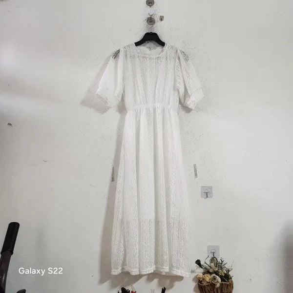 [BUNJANG] White Lace Short Sleeve Dress / 화이트 레이스 반팔 원피스