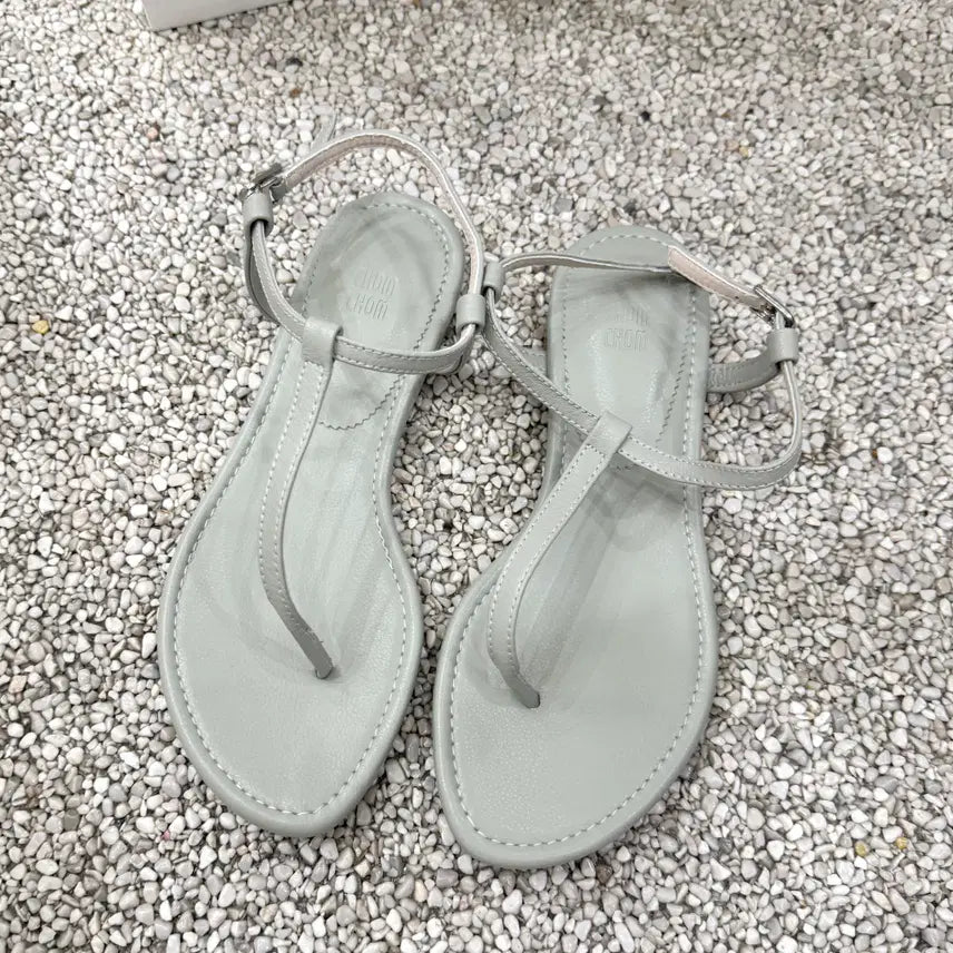 [BUNJANG] Leather T-Strap Flat Sandals Mint Khaki 230 / 소가죽 쪼리 t자 230 민트 카키 새제품