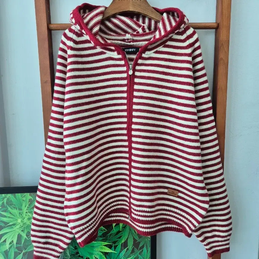 [BUNJANG] VIVIDIFY Striped Hooded Knit Zip-Up / (새상품)VIVIDIFY 단가라 후드니트 집업