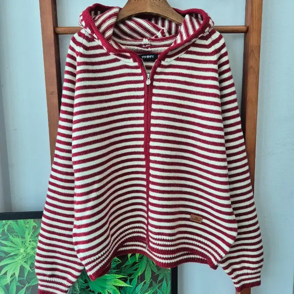 [BUNJANG] VIVIDIFY Striped Hooded Knit Zip-Up / (새상품)VIVIDIFY 단가라 후드니트 집업