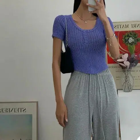 [BUNJANG] Purple Crop Knit / 퍼플 크롭 니트