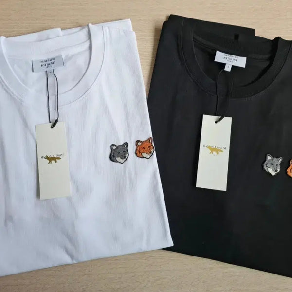 [BUNJANG] Maison Kitsuné Fox Embroidery Short Sleeve T-Shirt Set (White/Black, XL) / 메종키츠네 반팔티 화이트/블랙 XL