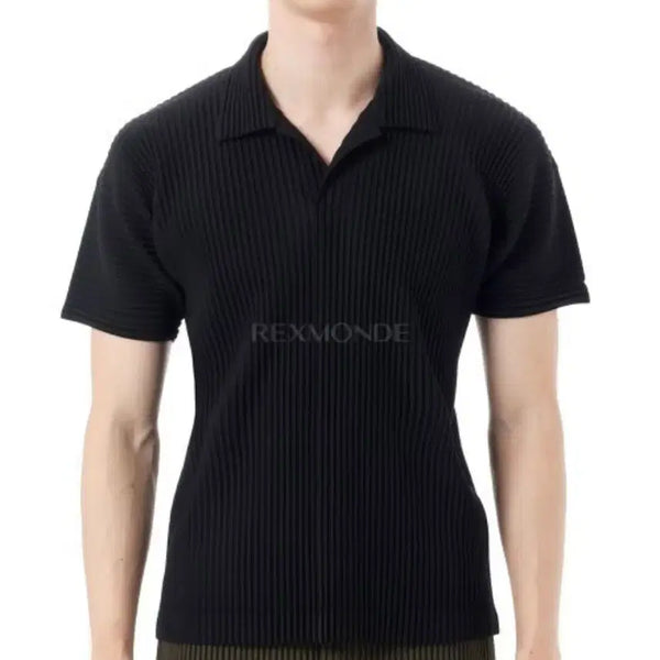 [BUNJANG] Homme Plissé Issey Miyake Basic Short Sleeve Polo T-Shirt Black Size 4 / 옴므플리세 이세이미야케 플리츠 반팔카라티 1회착용 (105사이즈)