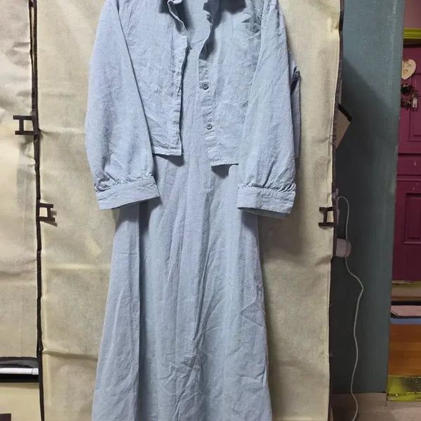 [BUNJANG] AUME Two-Piece Set Linen Sky Blue / 에믐 투피스
