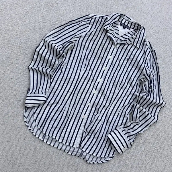 [BUNJANG] Tommy Hilfiger Striped Long Sleeve Polo Shirt / 4 타미힐피거 스트라이프 긴팔 카라 셔츠 0601E2